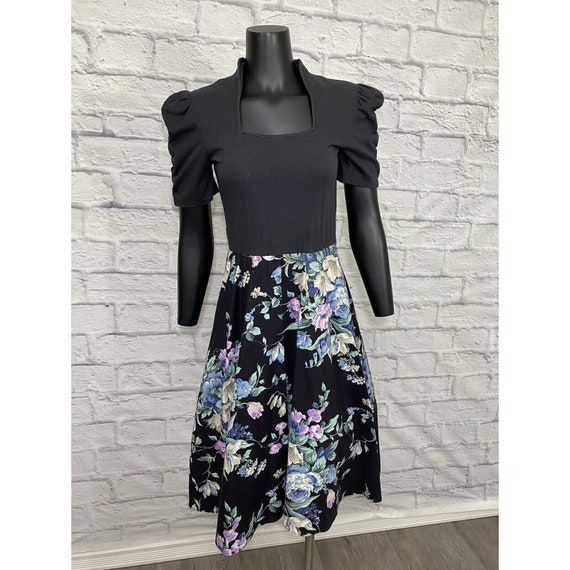 Dress Express Floral Midi Tulle XS Tea Party Ruch… - image 1