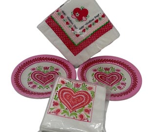 Vintage Gibson Paper Art Valentijnsdag borden servetten set hart roze rood 48 st