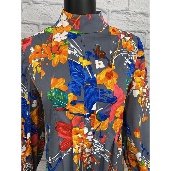 Vintage Midi Floral Hostess Dress High Collar Moc… - image 2