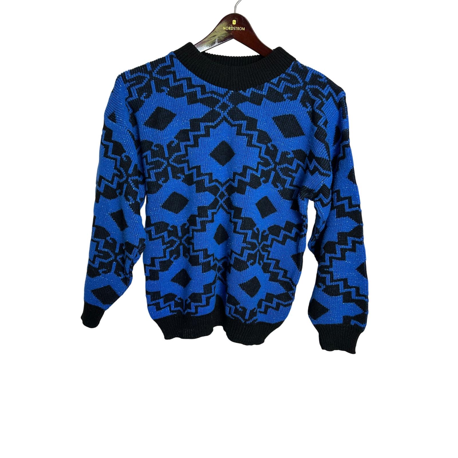 Cheryl Vintage 80s Geometric Sparkle Blue Black Acrylic Lurex
