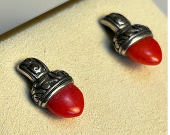 Georg Jensen No 4 Acorn Post Earrings Sterling Silver Carnelian Denmark Vintage