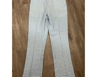 Vintage 70s Blue White Gingham Straight Leg Pants High Rise Women's Sz 39/W NWT