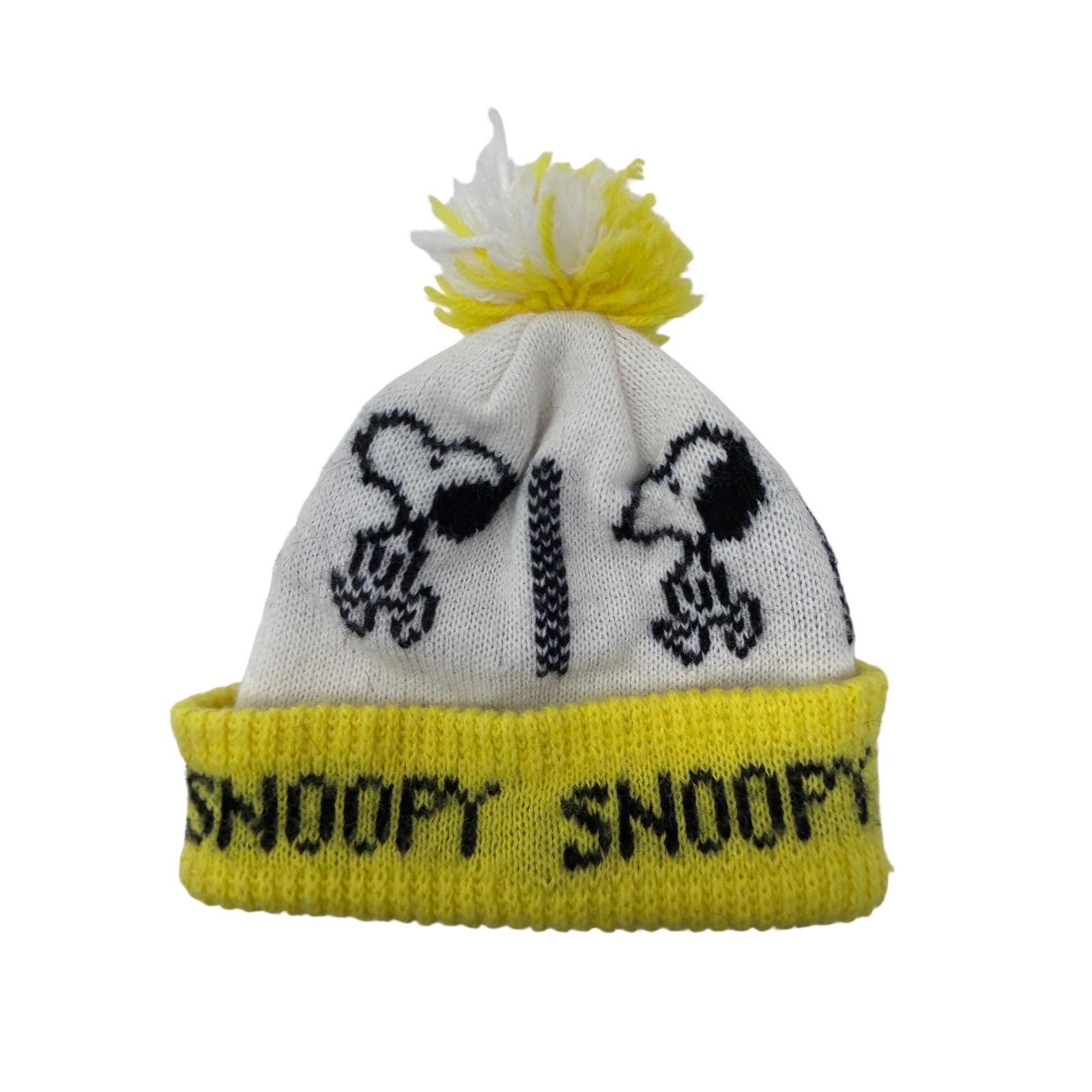 Vintage Snoopy Peanuts Orlon Acrylic Knit Beanie Hat Pom Pom  display picture 3