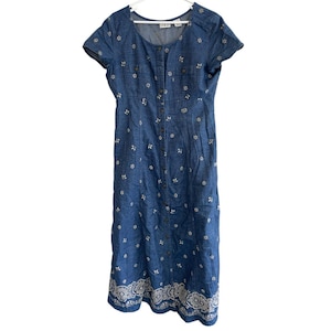 Villager Sport Liz Claiborne Maxi Dress Cottagecore Large Vtg Denim Button Up