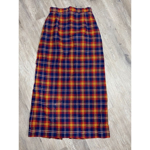 Fritzi of California Pencil Skirt Multicolor Plaid Back Slit 70's Women's 11/12