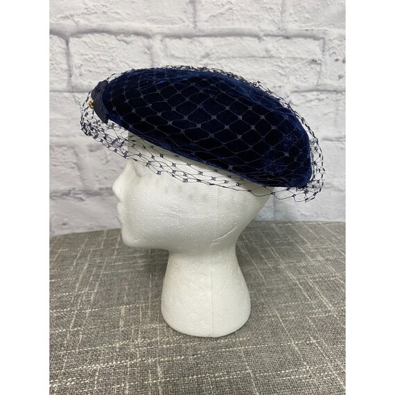 Vintage 60s Hat Tiered Hat Midnight Blue Velvet R… - image 2