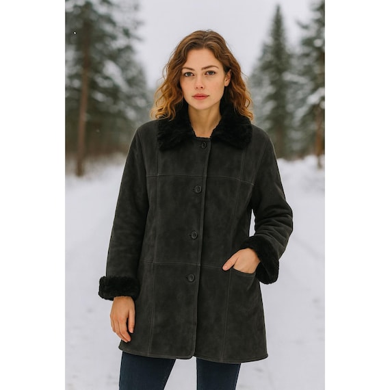 Sawyer of Napa sizeM ムートンコート Sawyer of Napa Womens Shearling Sheepskin Coat Winter Black Warm