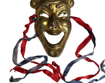 Solid Brass Comedy Theater Mask Vintage India Greek Drama Smiling Face Decor