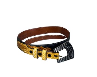 Vtg Marshall Stanton 925 Sterling Silver Buckle Snakeskin Leather‎ Belt 1996 M Genuine Vintage MARSHALL STANTON 925 Silver Leather Belt Set  main image 4