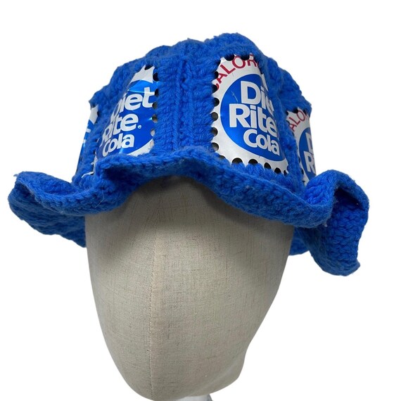 Vintage Diet Rite Cola Crochet Aluminum Can Hat Blue Knit Upcycled Retro Bucket