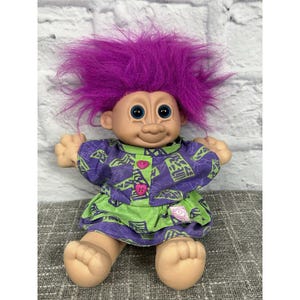Vintage Russ Girl Troll Pink Hair Plush 11&quot; Dress Soft Body 1990s