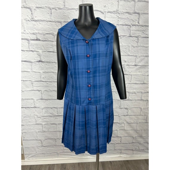 Dixie Deb Button Front Sleeveless Blue Plaid Plea… - image 1