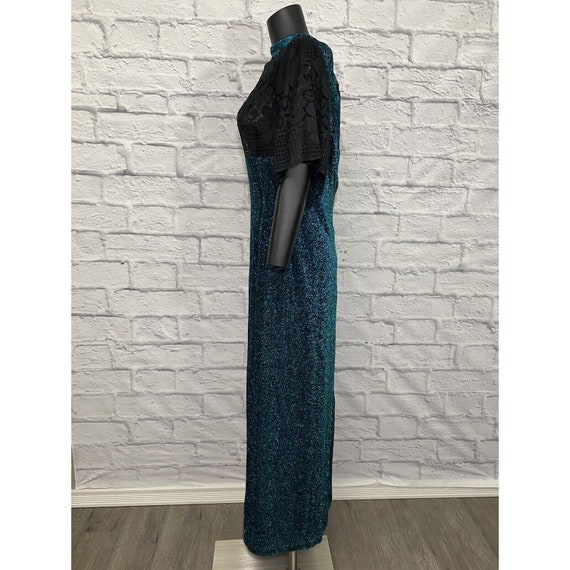 Vintage 70s Handmade Maxi Glitter Dress Lace L Pr… - image 5