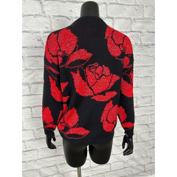 Vintage 80's Black Red Rose Metallic 100% Acrylic… - image 5