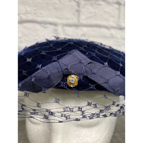 Vintage 60s Hat Tiered Hat Midnight Blue Velvet R… - image 6