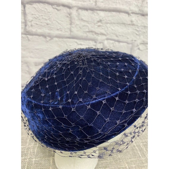 Vintage 60s Hat Tiered Hat Midnight Blue Velvet R… - image 5