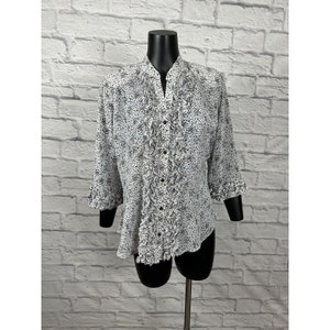 Paloma Carmin Floral Printed Blouse Ruffled Button Front 3/4 Sleeve 80&#39;s Size XL