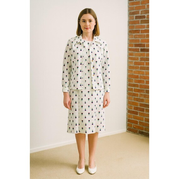 Vintage JC Penney Womens White Floral Sleeveless Shift Dress & Jacket Size 18