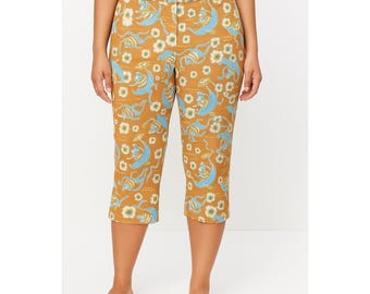 Lilly Pulitzer Cropped Capri Hose Größe 12 Gelber Affen Print Baumwollmischung