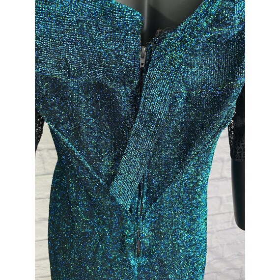 Vintage 70s Handmade Maxi Glitter Dress Lace L Pr… - image 8