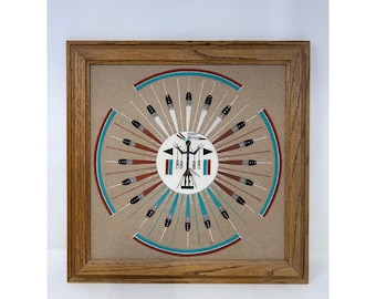 Authentic Navajo Sandpainting Sun and Eagle Johnson Signed Framed 12x12
