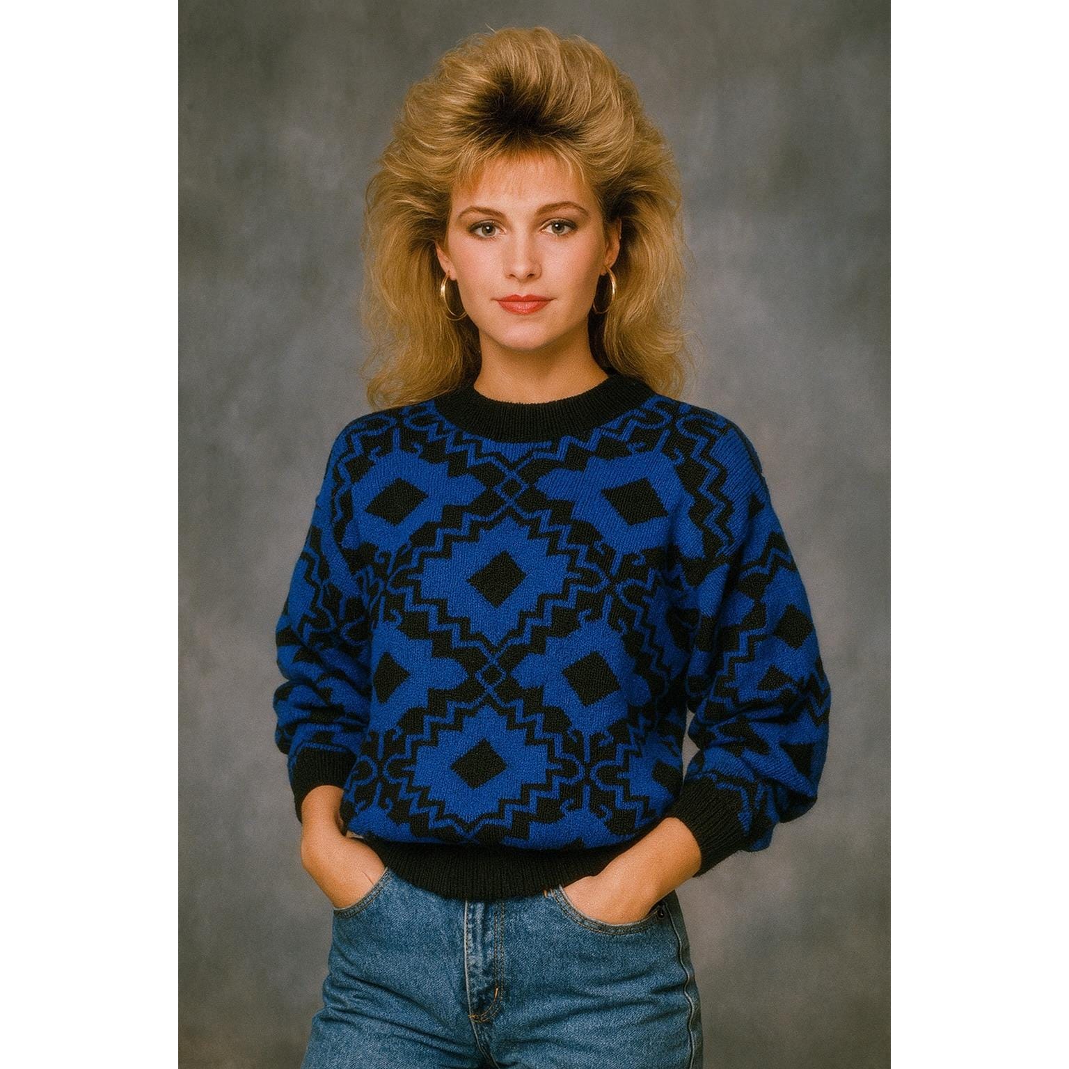 トップス AMERI VINTAGE GEOMETRIC GLITTER KNIT TOP Cheryl Vintage 80s Geometric Sparkle Blue Black Acrylic Lurex