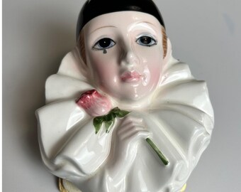 Schmid Pierrot Love Ceramic Wall Mask Michel Oks Sad Clown Rose Vintage 1981
