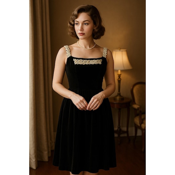 lovely black dress vendor classic Vintage Rappi 60s Velvet Formal Crochet Bow Evening Party Midi Small wow lovely purple dress