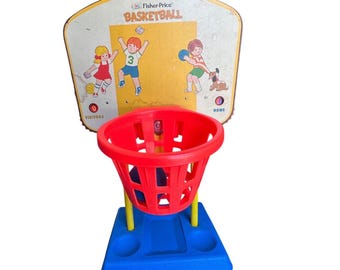 Vintage 1973 Fischer-Preis Basketballkorb-Set 190 Retro Kinderspielzeug mit Ball
