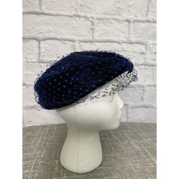 Vintage 60s Hat Tiered Hat Midnight Blue Velvet R… - image 4