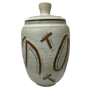 Adrian Shaw Studio Pottery Jar Vessel Lidded MCM firmado mediados de siglo moderno 9.5&quot;
