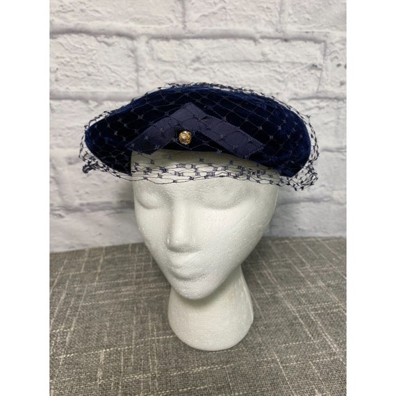 Vintage 60s Hat Tiered Hat Midnight Blue Velvet R… - image 1