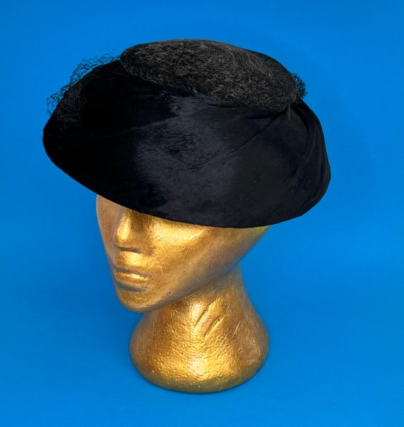 Ladies Black Cocktail Hat with Netting - image 1