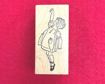 Rubber Stamp Little Girl in Old Fashioned Dress Jumping to Reach Her Goal - Inspiration