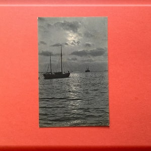 Vintage antieke ansichtkaart 1906 - Z / W Scène van het schip bij zonsondergang - Postzegel, Bericht, Annulering