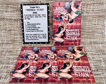 Trader Vic Shingle Stain Drink Toppers 4 Pack Plus Recipe Card Vintage Tiki Paper Ephemera Party Supplies