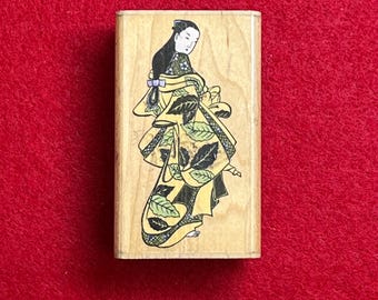 Rubber Stamp Lovely Japanese Lady Flirting and Being Beautiful