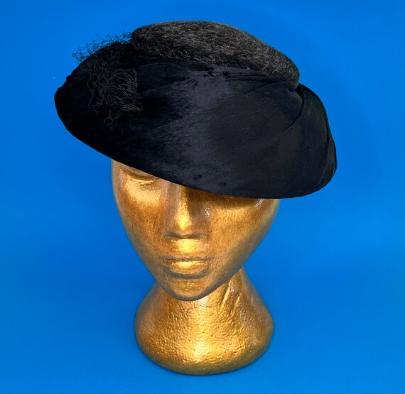Ladies Black Cocktail Hat with Netting - image 2