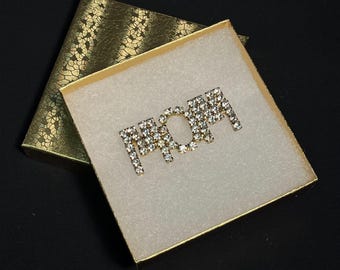 Mom Mothers Day Pin Brooch, Large, Brilliant Crystal Rhinestones, In Gift Box