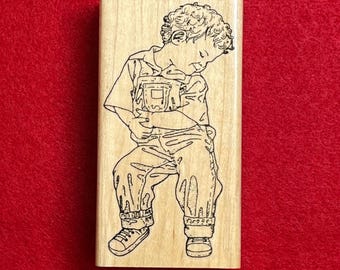 Happy Little Boy Rubber Stamp 4.25" x 2.5" by Stamp Cabana