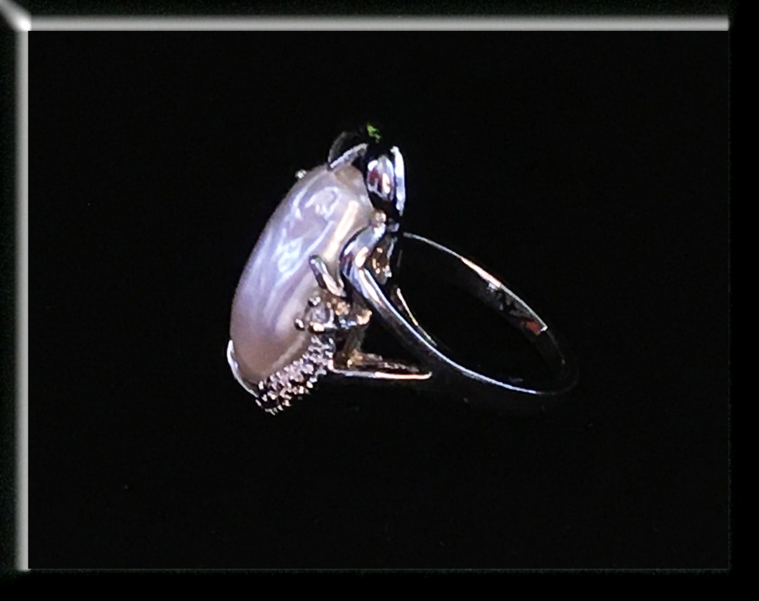 Ring Large Baroque Pearl .800 Silver Band Brilliant Cut Etsy