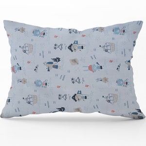 Omkeerbare piraat satijnen en katoenen kussensloop schattige dieren kinderkamer peuter slaapkamer kussensloop gepersonaliseerde jongenscadeau nautische zeilboot decor