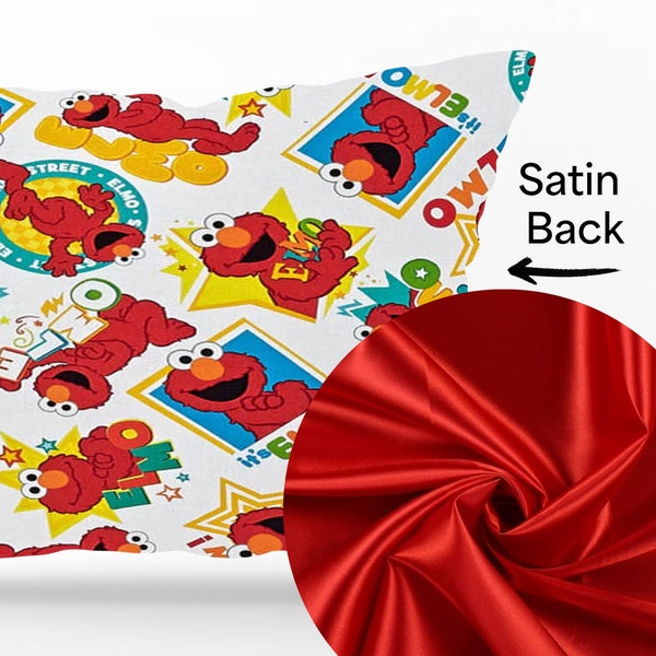 Double Sided Elmo Pillowcase Satin &  Cotton Reversible Red White Personalized Pillow Sham Toddler Kids Bedroom Sesame Street Decor Gift