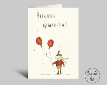 Birthday card | Girl with balloons | Congratulations | Folding card with envelope