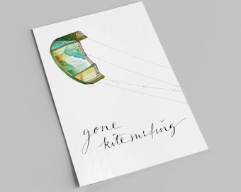 Postkarte | Kitesurf Lenkdrache | Gone Kitesurfing | handgemaltes Aquarellmotiv
