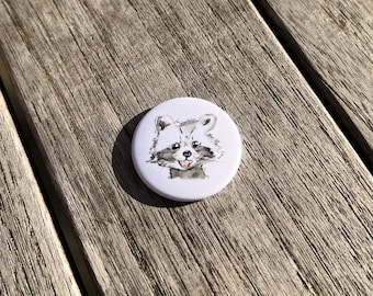 Cute raccoon | Magnetic button | Animal motif watercolor | Refrigerator magnet, round (3.8 cm)