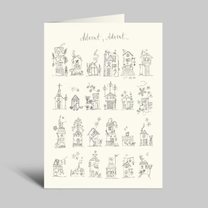 Weihnachtskarte | Advent, Advent | 24 weihnachtliche Häuschen | Pigmentliner | Klappkarte mit Umschlag