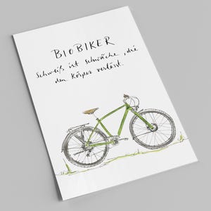 Postkarte | grünes Fahrrad | Schweiß ist Schwäche die den Körper verlässt | BIOBIKER