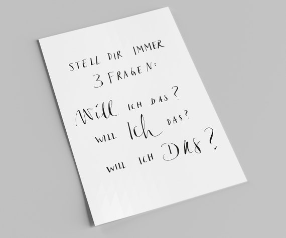 Spruchkarte | Stell dir immer 3 Fragen | Postkarte mit Schriftzug | A6 Karte mit Handlettering