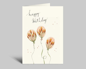 Geburtstagskarte | Ballons mit Blumenmuster | "Happy Birthday"  | Aquarell Klappkarte DIN A6 mit Umschlag
